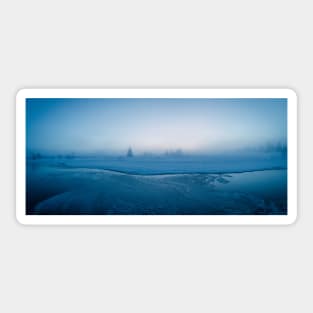 Winter - Moody Panorama Shot of Foggy Morning by Frozen River Sticker